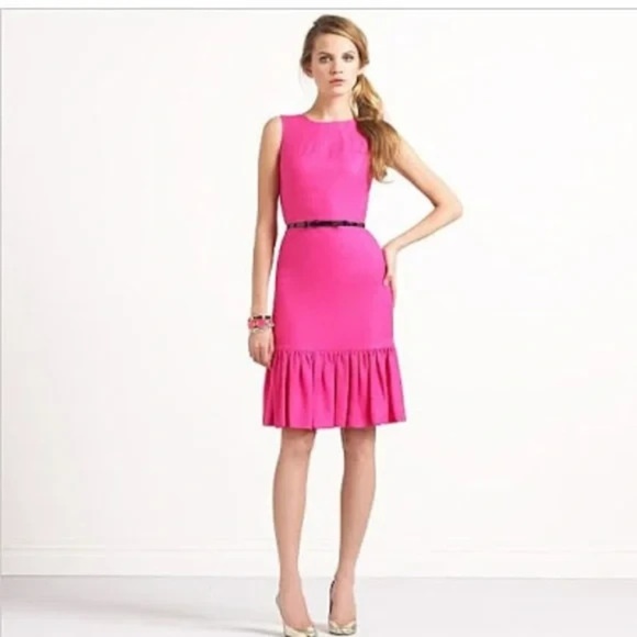 Kate Spade Ruffle Hem Sheath Knee Length Dress Sleeveless Pink Barbiecore Size 4 - Picture 2 of 6